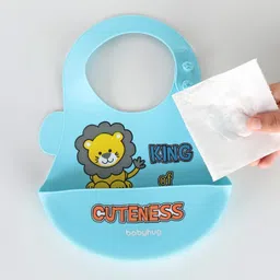Babyhug Silicone Bib With Crumb Catcher Lion Print - Blue image 4