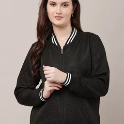 Raabta Fashion Women Stand Collar Self Design Bomber Jacket-image-36