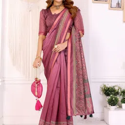 HERE&NOW Ethnic Motifs Zari Handloom Chanderi Saree image 4