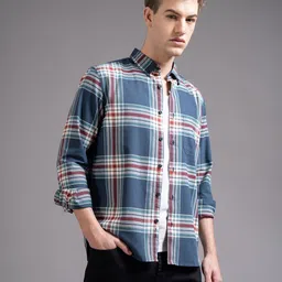 British Club Tartan Checks Spread Collar Cotton Smart Slim Fit Casual Shirt-picture-34