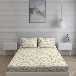 Living scapes by Pantaloons Yellow & White 220TC Cotton King Bedsheet Set 2.74 m x 2.74 m-image-90