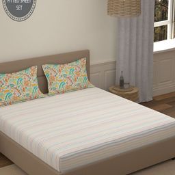 Portico Fusion 144 TC Cotton Off White King Size Fitted Sheet 2 Pillow Covers-picture-5