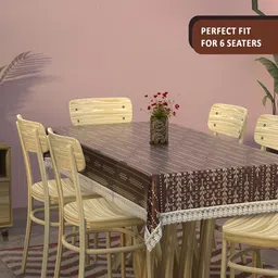 Myntra Elegant Homes Cream & Brown 2 Pieces Lining Leaf Cotton 6-Seater Table Covers image 2