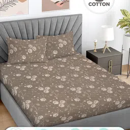 FABINALIV Beige Floral Printed 300 TC Cotton King Bedsheet 2.50 m x 2.25 m-image-72