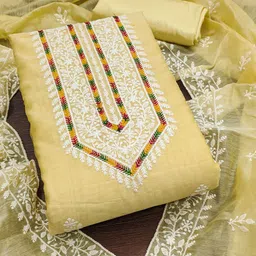 HERE&NOW Floral Embroidered Thread Work Unstitched Dress Material image 4