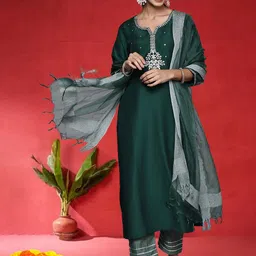 Varanga Women Ethnic Motifs Embroidered Regular Kurta & Trouser With Dupatta-picture-30