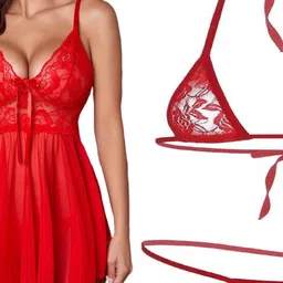 GuSo Shopee Women Red Nylon Baby Dolls-picture-26