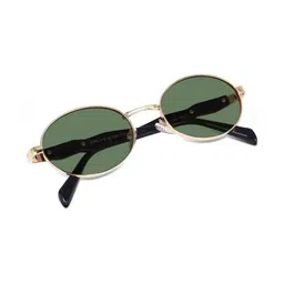 Being Better Unisex Green Lens & Gold-Toned Oval Sunglasses with image 3