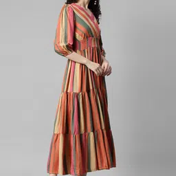 Raiyani Enterprise Striped Printed Layered Fit & Flare Maxi Dress image 2