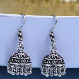 Anouk German Silver Plated Traditional Oxidised Dome Shaped Jhumkas-picture-42