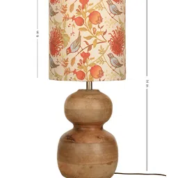 green girgit Brown Printed Wood Cylindrical Shaped Table Lamp image 4