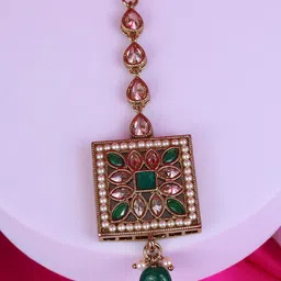 SALONI FASHION JEWELLERY Gold-Plated Crystals Studded Maang Tikka Head Jewellery-picture-38