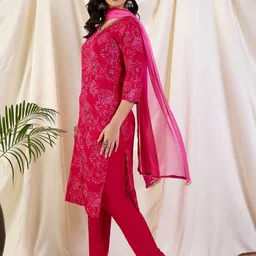 Katn India Women Floral Printed Regular Kurta with Trousers & With Dupatta image 2