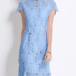 JC Collection Women Floral Self Design High Neck A-Line Midi Dress image 5