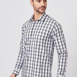 Cottonking Men Slim Fit Checked Spread Collar Pure Cotton Formal Shirt image 2