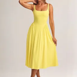 WANQUILA Women Backless Fit & Flare Midi Dress-image-21