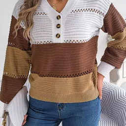 Mast & Harbour Women Colourblocked V-Neck Pullover-picture-40