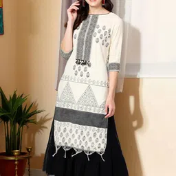 SZN Women Off White Chanderi Silk Printed Kurtas image 1