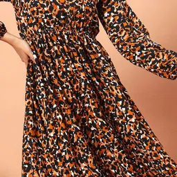 ZWERLON Floral Print Tie-Up Neck A-Line Maxi Dress image 3