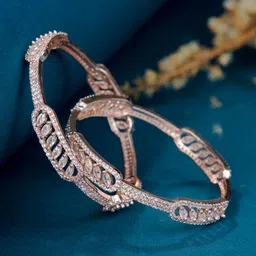 Opal Touch Set Of 2 Rose Gold-Plated & White Brass American Diamond Bangle-image-31