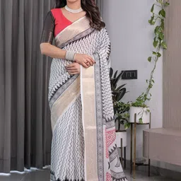 ALMAARI FASHION Geometric Woven Design Pure Cotton Kanjeevaram Saree-picture-11