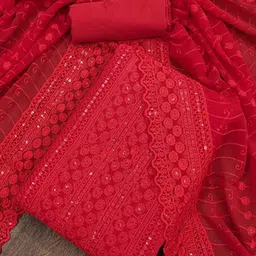 BlissFlair Floral Embroidered Sequinned Geogrette Unstitched Dress Material-picture-38