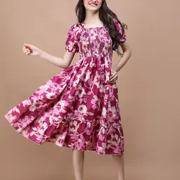 DEKLOOK Girls Floral Printed Smocked Tiered Fit & Flare Midi Dress-picture-42