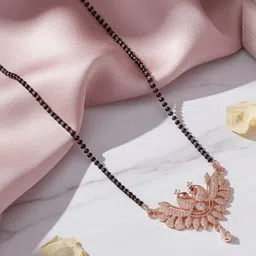 Opal Touch Rose Gold-Plated Cubic Zirconia Studded & Beaded Mangalsutra-picture-14