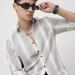 VASTRADO Men Classic Fit Spread Collar Vertical Striped Cotton Casual Shirt-image-23