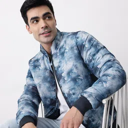 Mast & Harbour Abstract Print Mock Collar Padded Bomber Jacket-picture-10