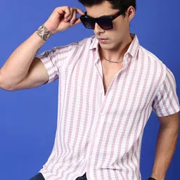 Voroxy Men Relaxed Fit Vertical Striped Spread Collar Casual Shirt-image-51
