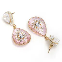 Bohey by KARATCART Gold-Plated Crystals Studded Tear Drop Shaped Drop Earrings image 3