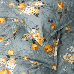 ROSARA HOME Grey & Yellow Floral Printed Cotton 180 TC Queen Bedsheet Set image 5