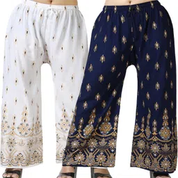 lasafiya Pack of 2 Women Regular Fit White, Blue Viscose Rayon Trousers-picture-13