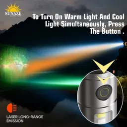 sunaze 200W Rechargeable LED Flashlight - Zoom, COB Side Light, Type-C Port, Waterproof Torch image 3