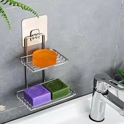 Double Layer Stainless Steel Soap Dish Storage Organizer Holder Stainless Steel Wall Shelf-image-31