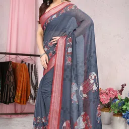 mirchi fashion Animal Print, Printed Bollywood Cotton Blend Saree-picture-14