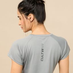 cult Women Solid Round Neck Polyester Grey T-Shirt-picture-1