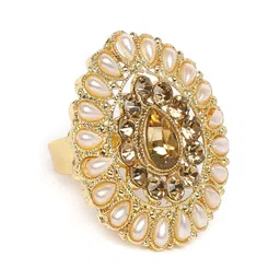 Kord Store Gold-Plated Studded Paan Shaped Adjustable Finger Ring-image-54