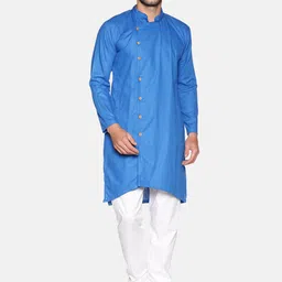 Sethukrishna Men Blue Solid A-Line Kurta image 1