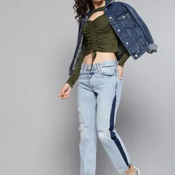 Veni Vidi Vici Women Olive Green Solid Fitted Crop Top image 1