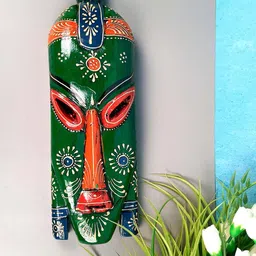 apka mart Green & Orange Printed Wooden Wall Mask-image-68