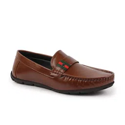 FAUSTO Men Tan Textured PU Loafers image 1