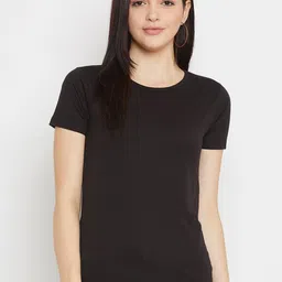 Rodzen Women Black Solid Round Neck T-shirt image 1