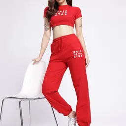glitchez Typography Printed Crop T-Shirt with Trousers Co-Ords image 3