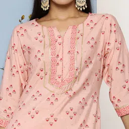 Libas Women Peach-Coloured Floral Printed Gotta Patti Kurta image 5