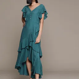 Label Ritu Kumar Flared Sleeves Crepe A-Line Maxi Dress image 5