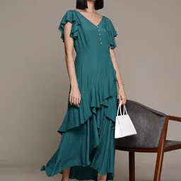 Label Ritu Kumar Flared Sleeves Crepe A-Line Maxi Dress image 3