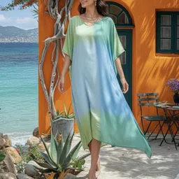 Chandbaali Women Tie and Dye Dyed Batwing Sleeve Kaftan Midi Dress image 4