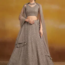 ETHNIC PLUS Embroidered Sequinned Semi-Stitched Georgette Lehenga & Blouse With Dupatta-picture-48